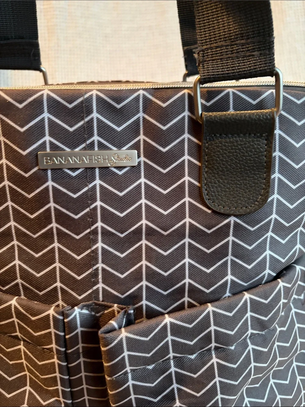 Bananafish Studio Brown Chevron Diaper Tote Bag with Multiple Pockets